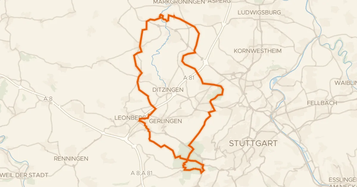 Kaart van de fietsroute Rondje Münchinger Schloss en Rotwildpark bei Stuttgart