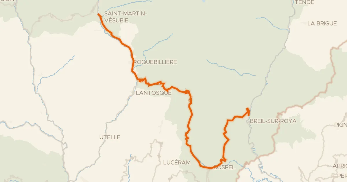 Kaart van de fietsroute Le Grand Tour Alpi Marittime-Mercantour Breil-sur-Roya * Saint-Martin-Vésubie