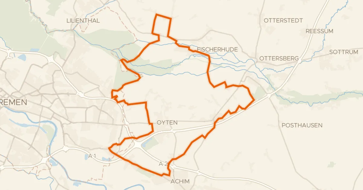Kaart van de fietsroute Rondje Borgfelder Wümmewiesen en Ottersberger Moor