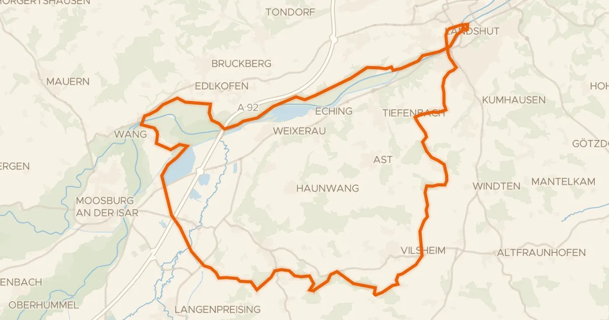 Kaart van de fietsroute Rondje Stadtresidenz en Ampertal