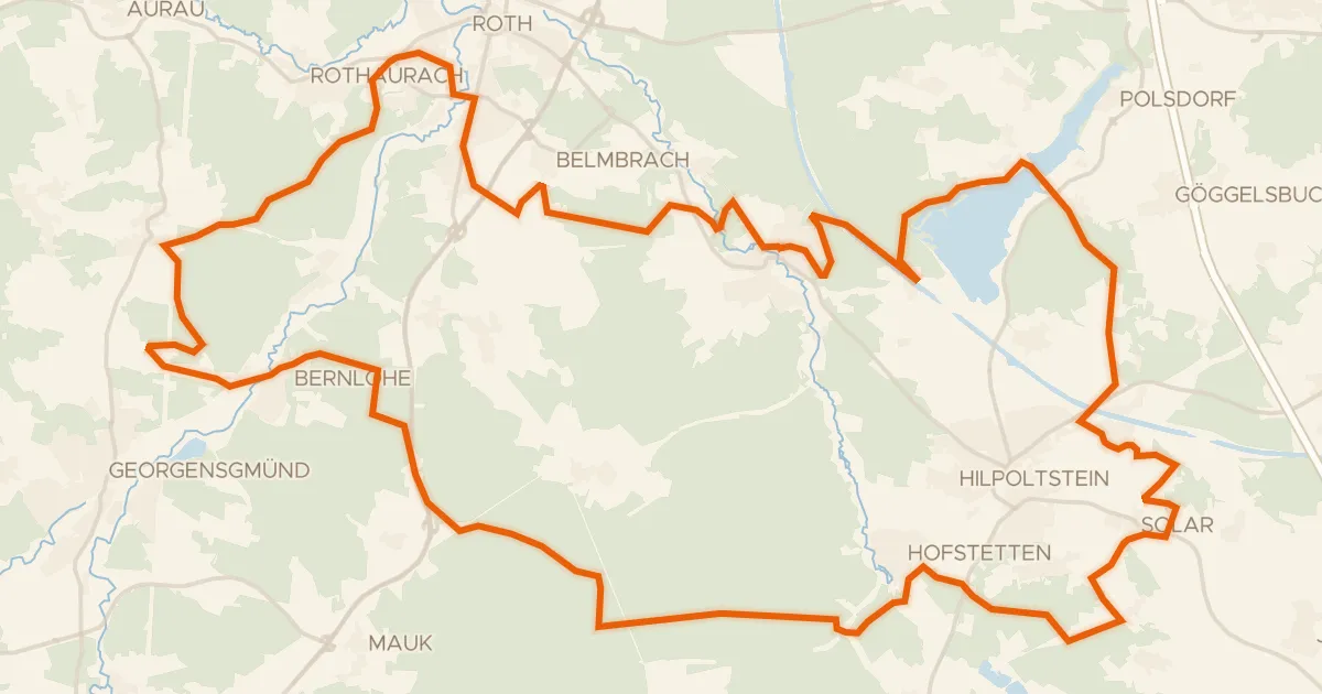 Kaart van de fietsroute Rondje Nordwestufer der Rothsee-Hauptsperre en Rednitz