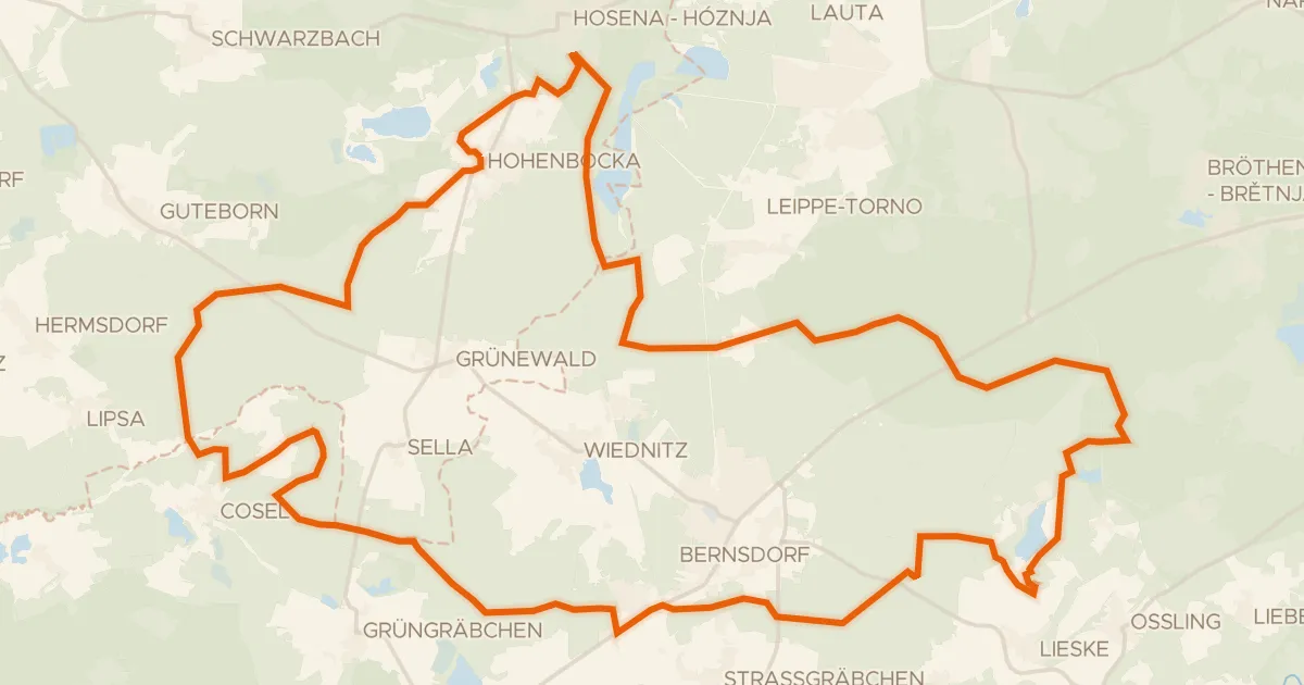 Map of the cycling route Rondje Schloss Hohenbocka en Dubringer Moor