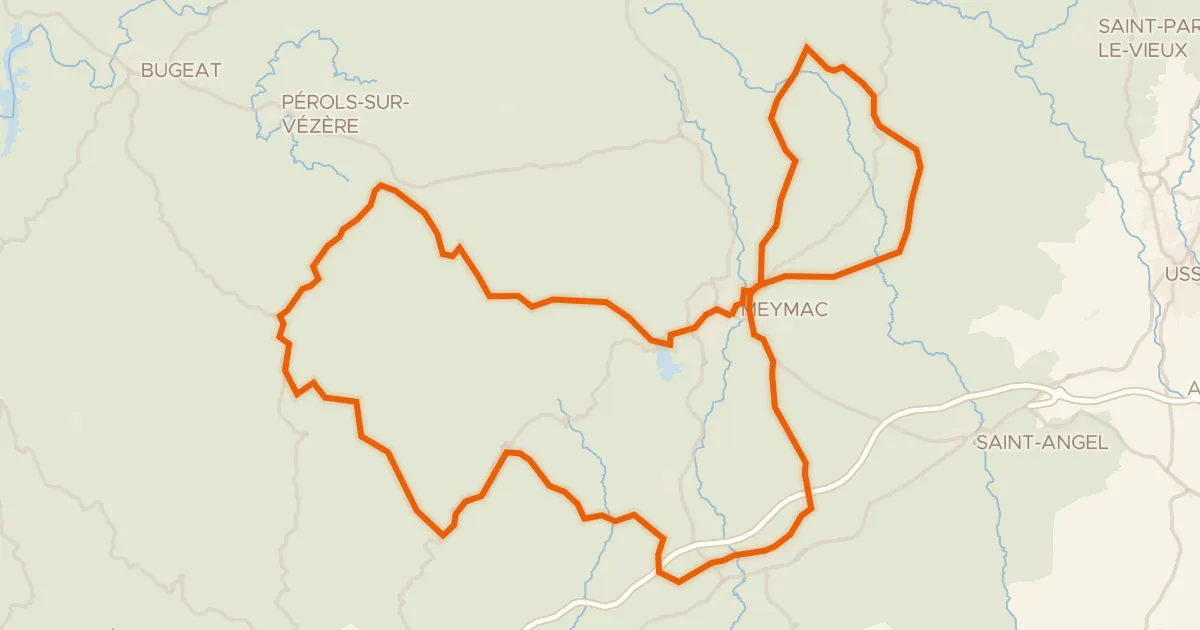 Kaart van de fietsroute Pays de Meymac
