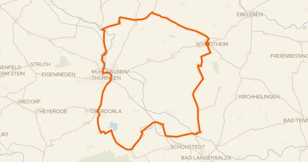Kaart van de fietsroute Rondje Schloss Schlotheim en Talsperre Seebach