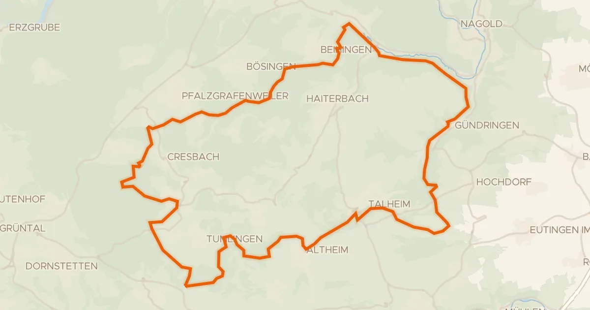 Map of the cycling route Rondje Ruine Vörbach en Waldach