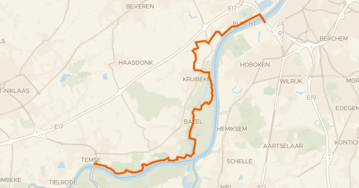 Kaart van de fietsroute Schelderoute - 5 - Temse - Antwerpen
