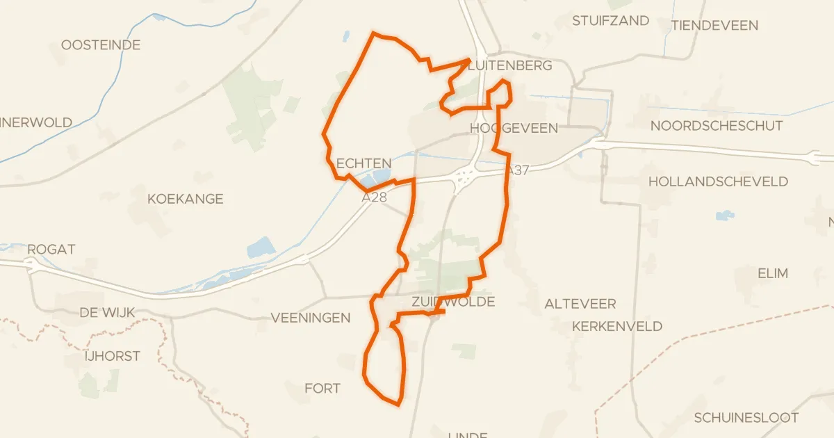 Kaart van de fietsroute Echtener route