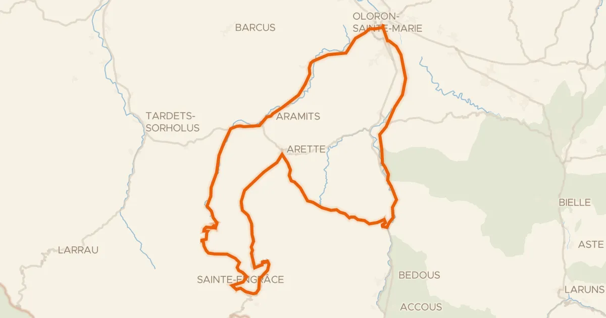 Kaart van de fietsroute Le Haut Béarn