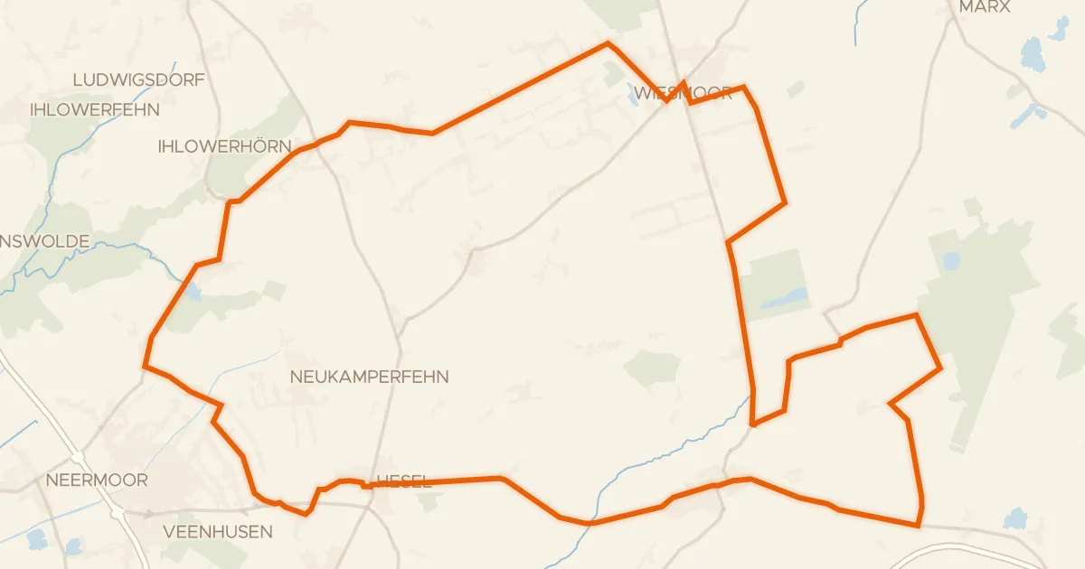 Kaart van de fietsroute Rondje Neudorfer Moor en Timmeler Meer