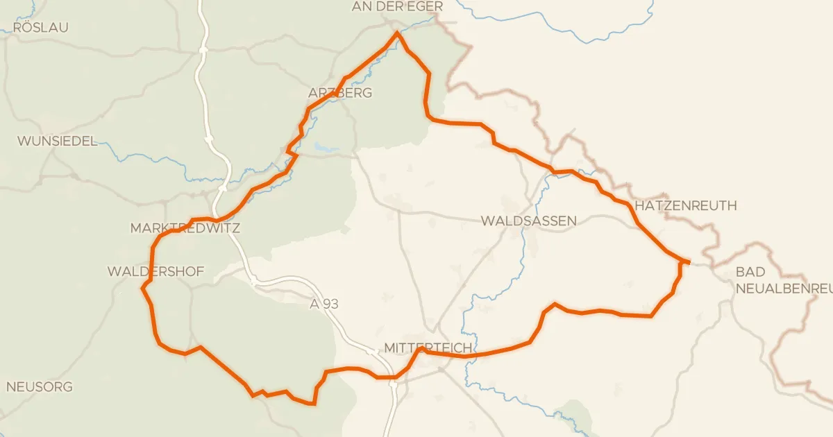 Map of the cycling route Rondje Wondreb en Röslau