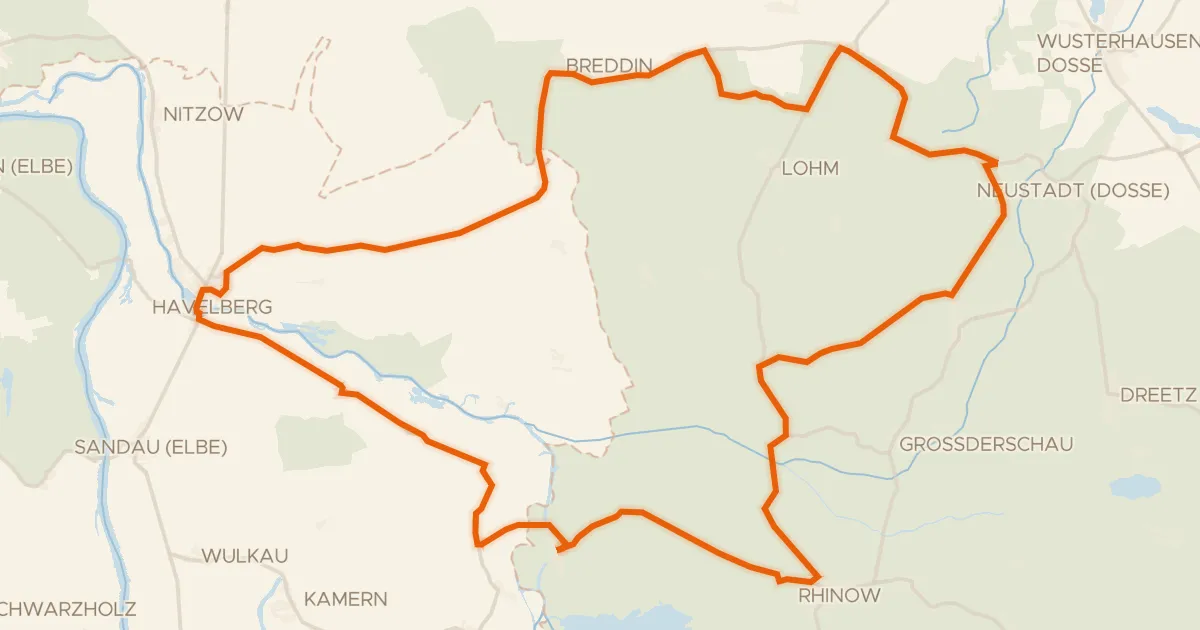 Map of the cycling route Rondje Gülper See en Havel