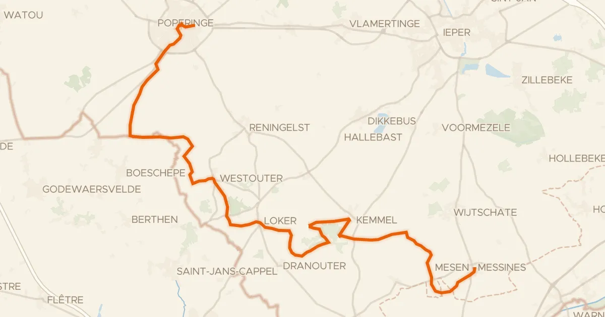 Kaart van de fietsroute Heuvelroute - 01 - Poperinge - Mesen
