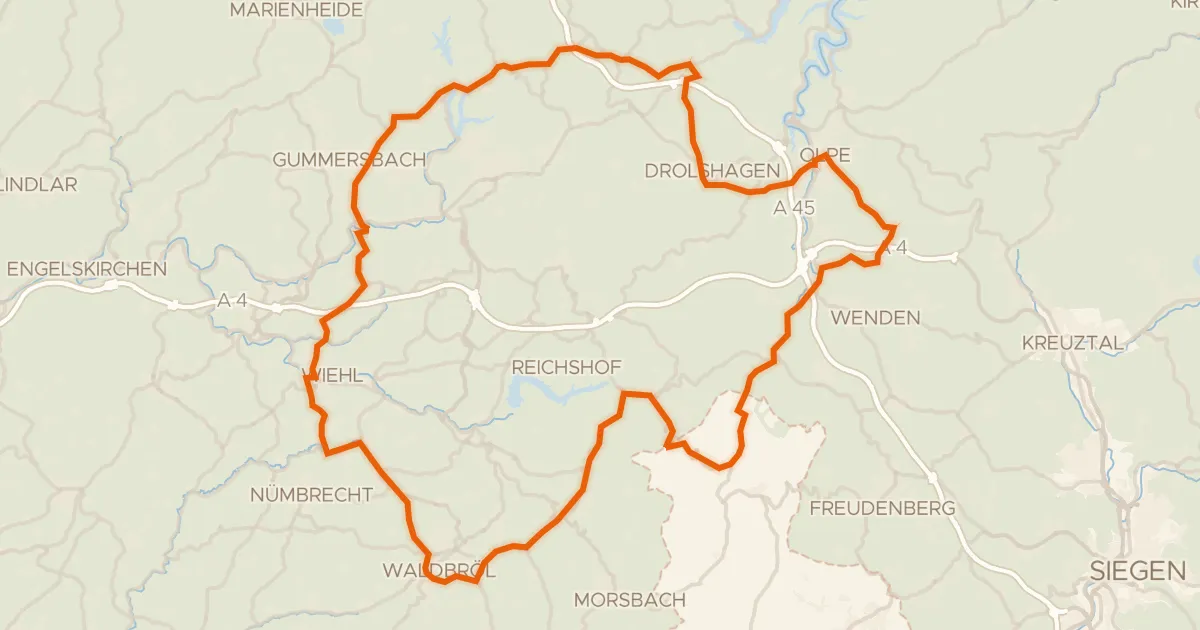 Map of the cycling route Rondje Bismarckturm Wiehl en Biggetal
