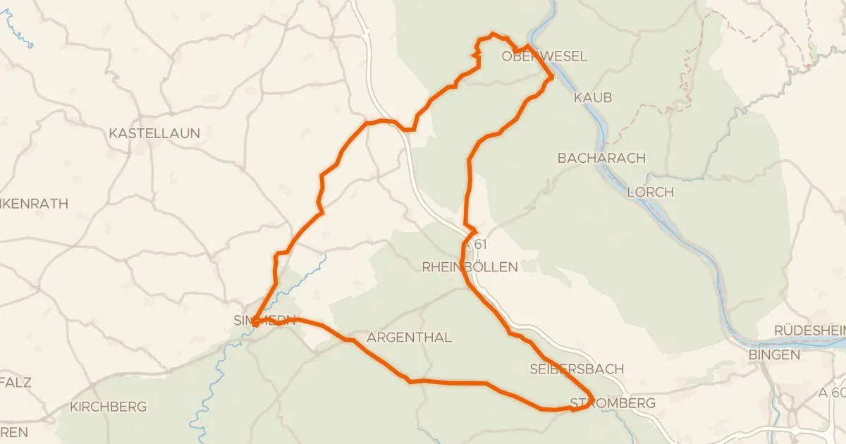 Map of the cycling route Rondje Burgruine Niederburg en Rhein