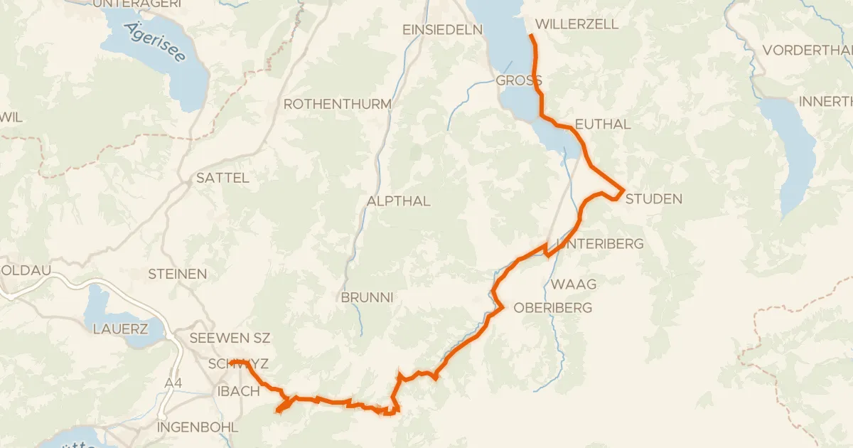 Map of the cycling route Ibergeregg-Sattelegg-Linth