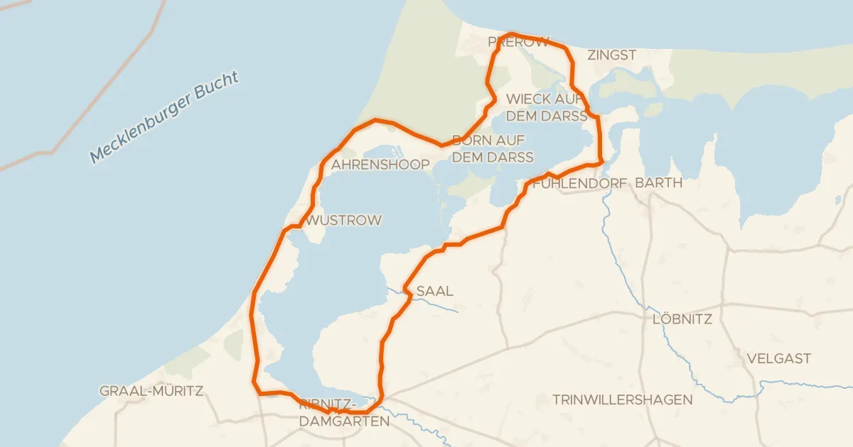 Map of the cycling route Rondje Recknitz en Bernsteinsee