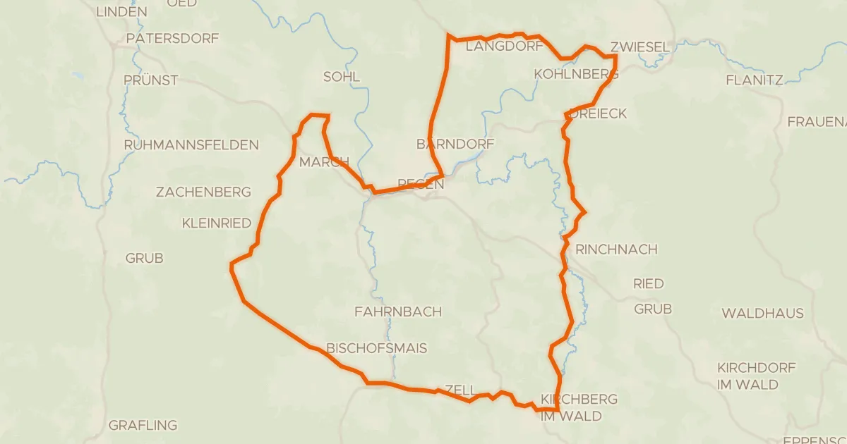 Kaart van de fietsroute Rondje Schwarzer Regen en Schlossauer Ohe