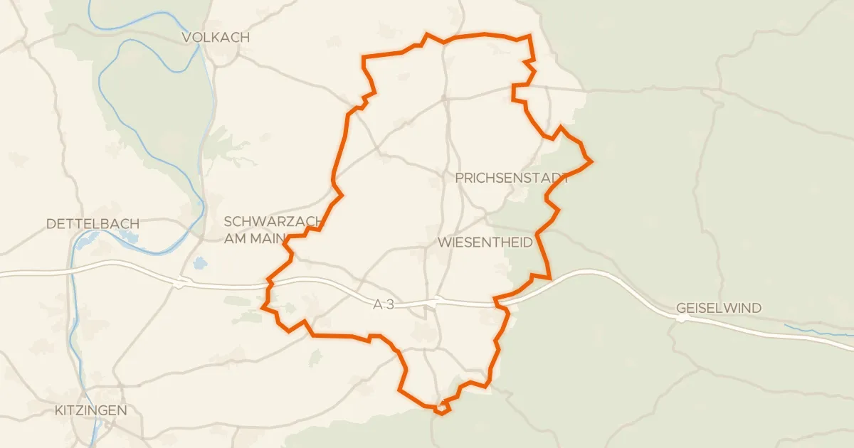 Kaart van de fietsroute Rondje Schloss Castell en Naturpark Steigerwald