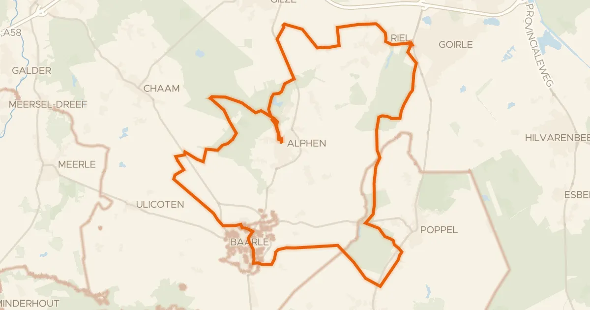 Map of the cycling route Rondje Molenromp Zandeind en Chaamse Bossen