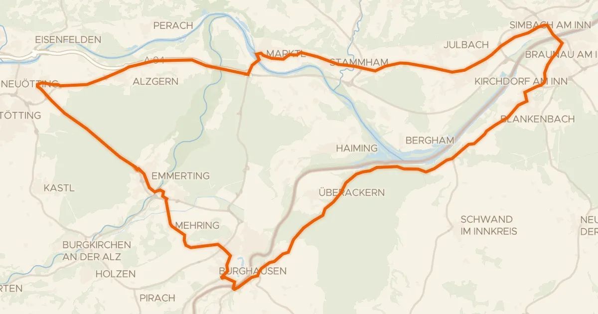 Kaart van de fietsroute Rondje Burg zu Burghausen en Salzach