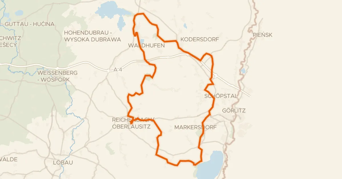 Kaart van de fietsroute Rondje langs de Hochstein en Talsperre Quitzdorf