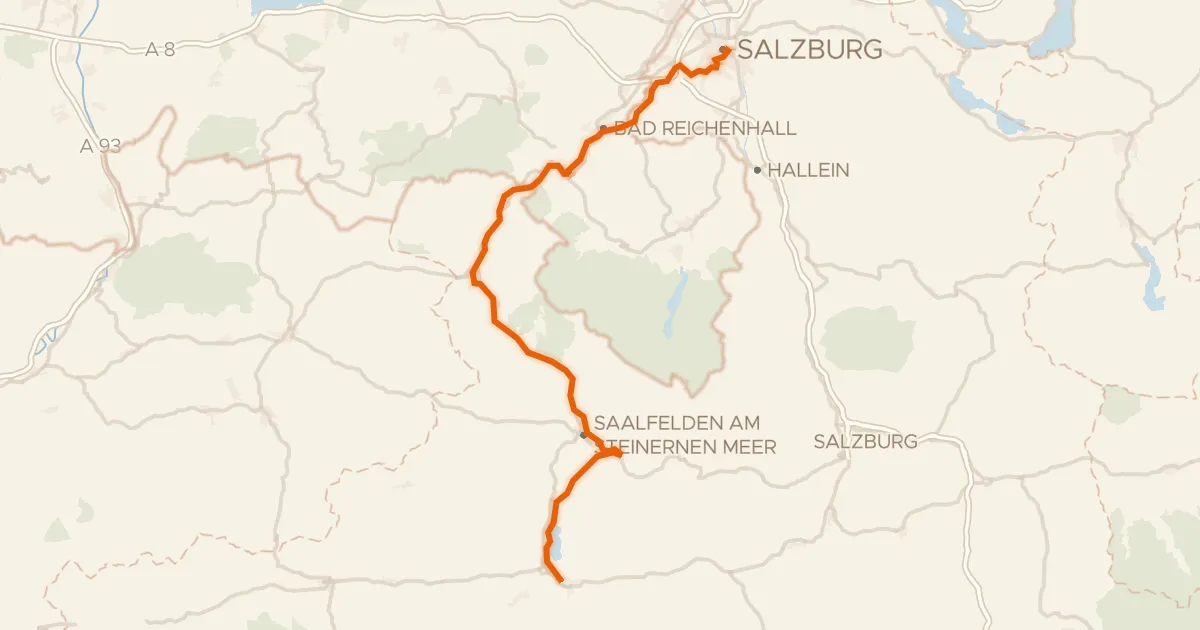 Kaart van de fietsroute Tauernradweg, Etappe Salzburg - Zell am See