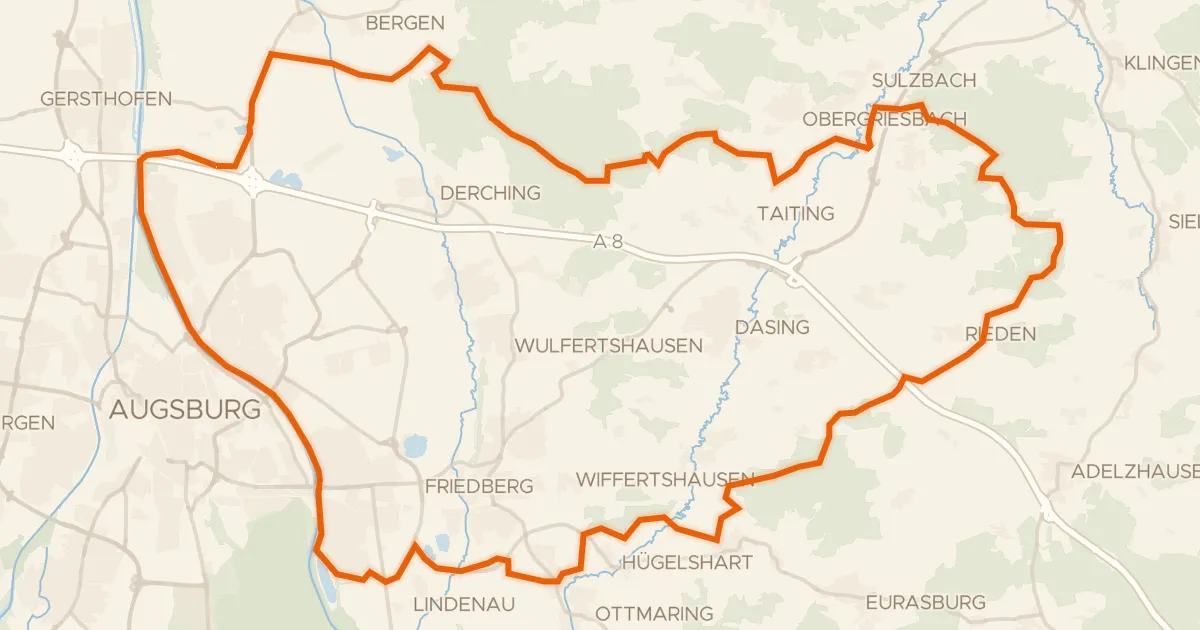 Map of the cycling route Rondje Stadtwald Augsburg en Firnhaberauheide