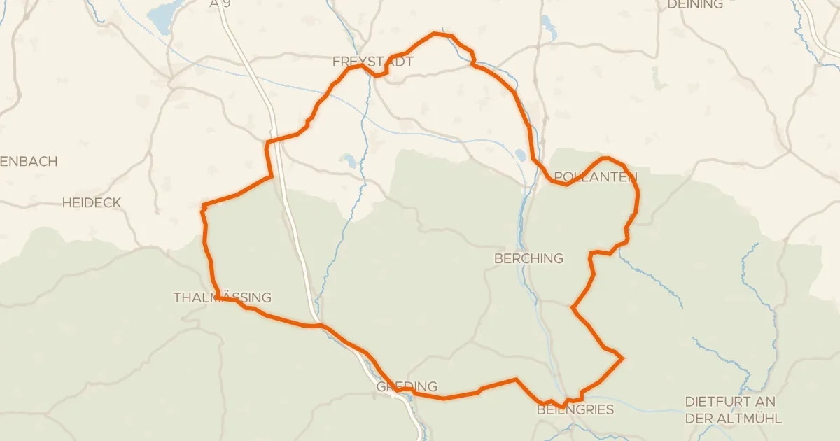 Map of the cycling route Rondje langs Schloss Hirschberg en Burg Stauf