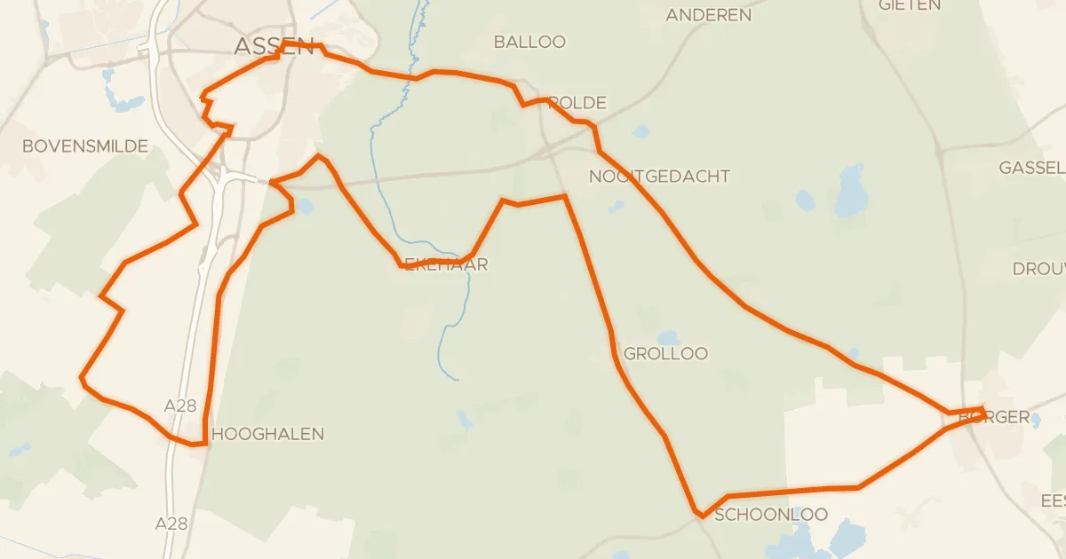Kaart van de fietsroute Tour de TT - Fietsroute