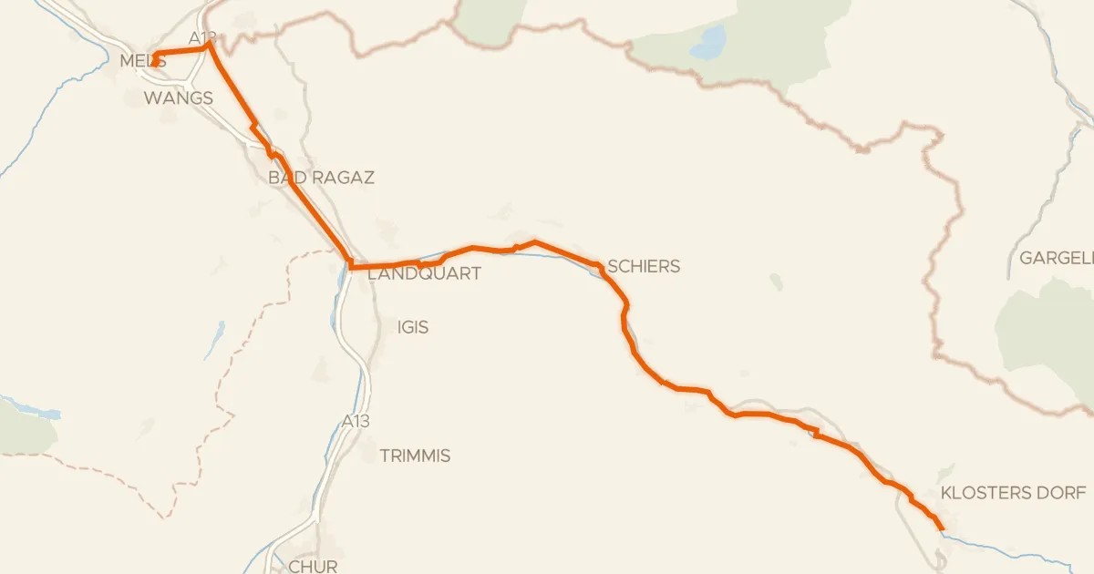 Map of the cycling route Prättigauer Route