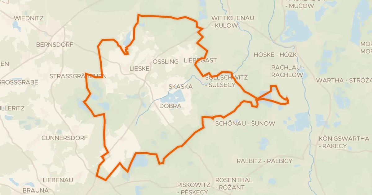 Map of the cycling route Rondje Schloss Weißig en Dubringer Moor