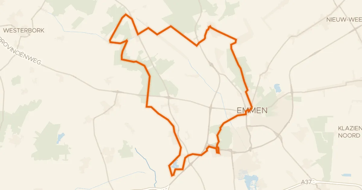Kaart van de fietsroute Ellertsveldroute