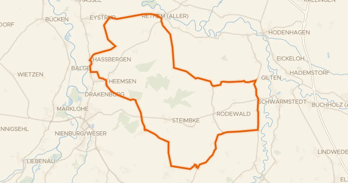 Kaart van de fietsroute Rondje Holtorfer Moor en Alpe-Wölpe-Umfluter