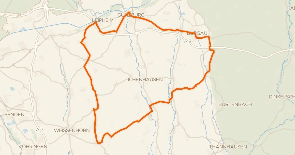Map of the cycling route Rondje Schloss Jettingen en Taubried