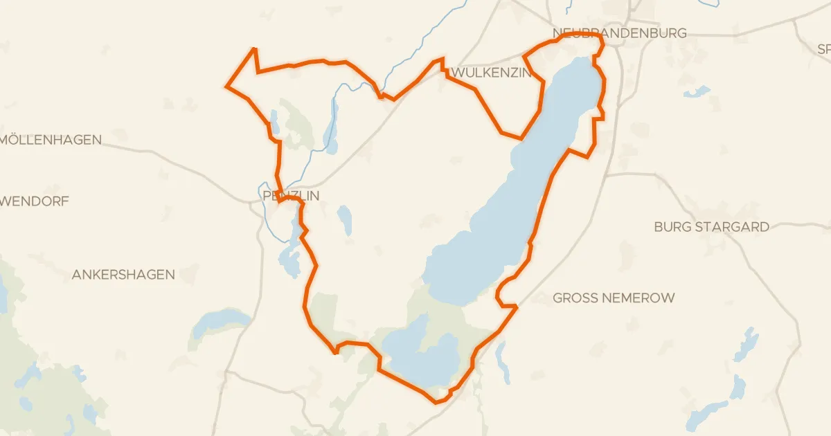 Map of the cycling route Rondje Alte Burg Penzlin en Kuckssee und Lapitzer See