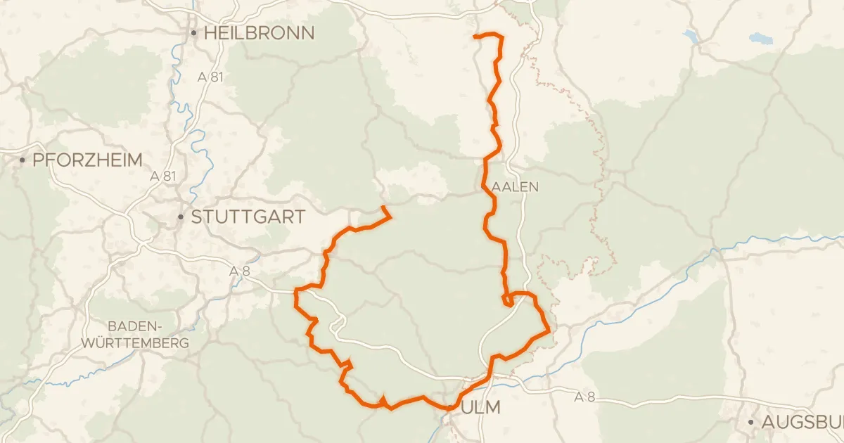 Kaart van de fietsroute Württemberger Tälerradweg