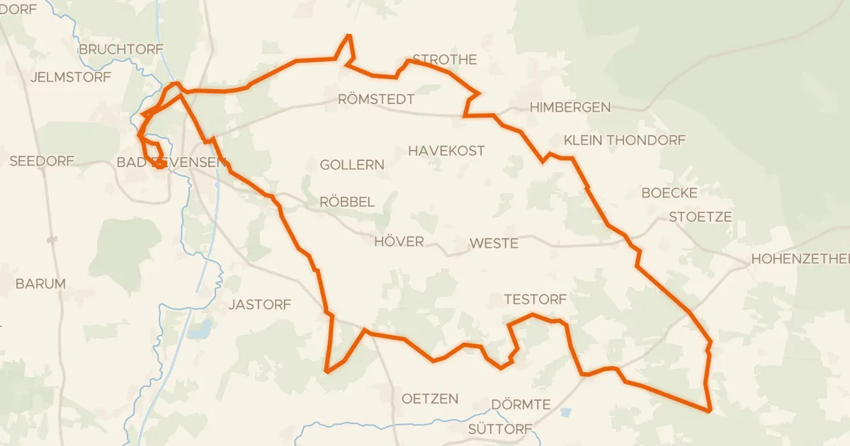 Kaart van de fietsroute Rondje Röbbelbach en Elbe-Seitenkanal