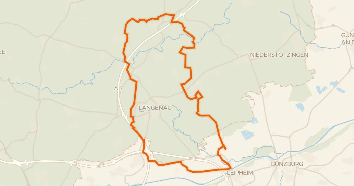 Kaart van de fietsroute Rondje Leipheimer Moos en Mittleres Lonetal