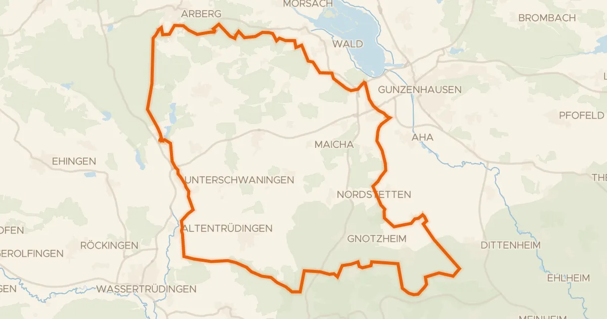 Kaart van de fietsroute Rondje Schloß Dennenlohe en Geopark Ries