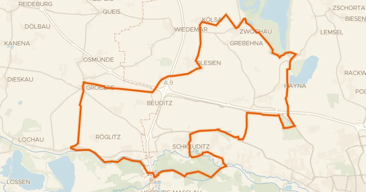 Kaart van de fietsroute Rondje Luppeaue en Werbeliner See