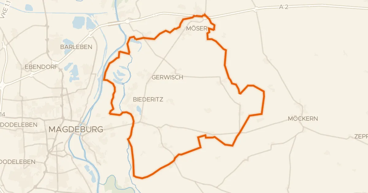 Kaart van de fietsroute Rondje Biederitzer Busch en Elbe