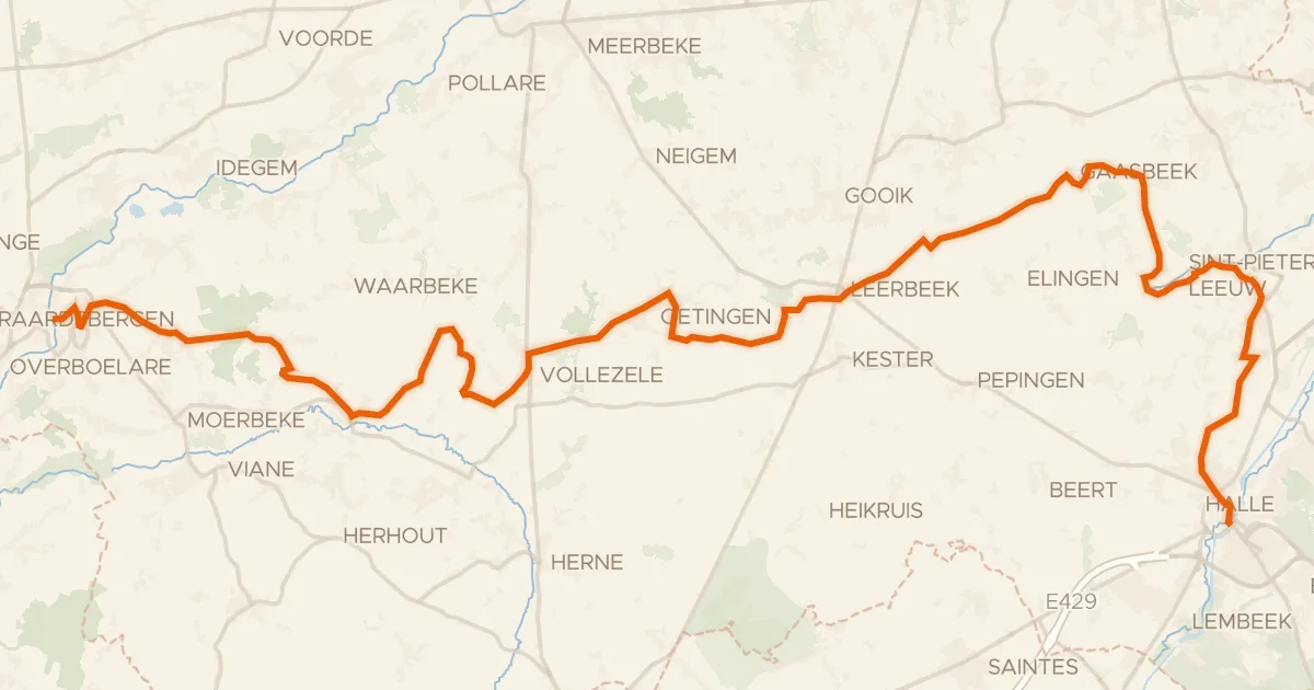 Map of the cycling route Heuvelroute - 05 - Geraardsbergen - Halle