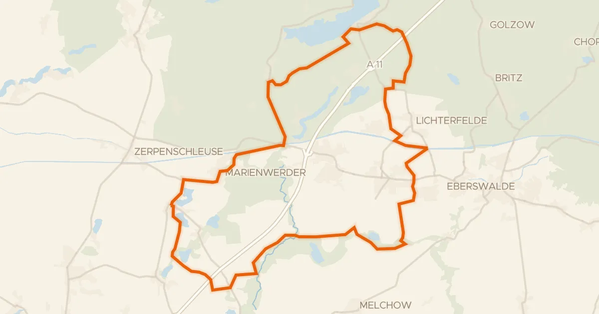 Map of the cycling route Rondje Nonnenfließ-Schwärzetal en Buckowseerinne