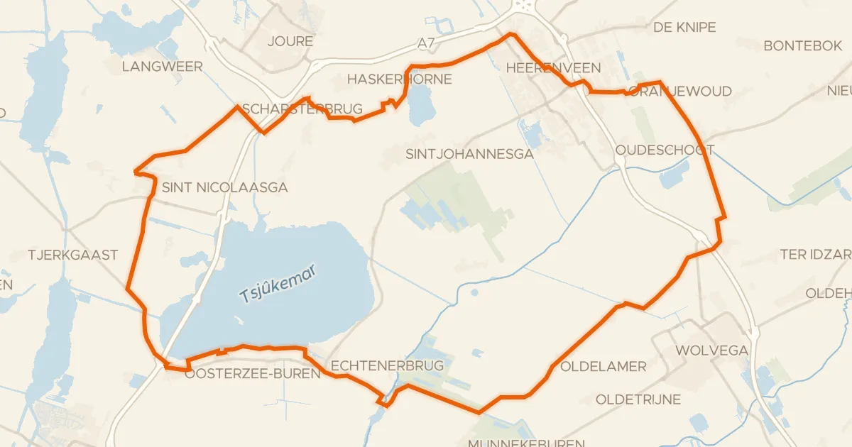 Kaart van de fietsroute Rondje Tsjûkemar en Tjepkemamolen