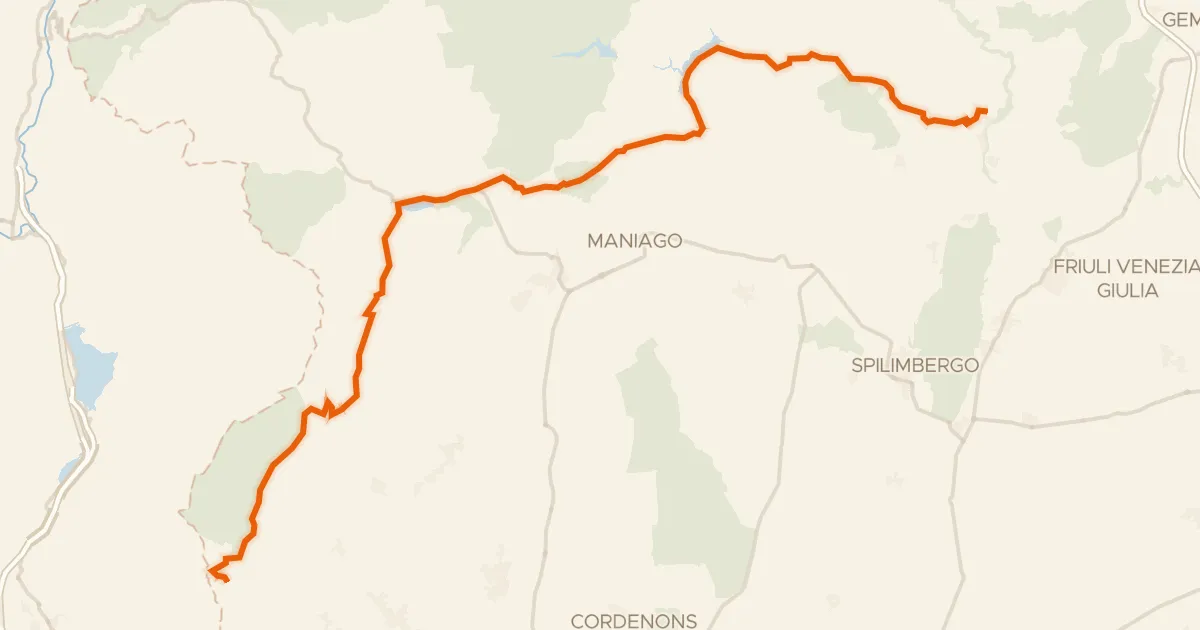 Kaart van de fietsroute Montanevie - Itinerario turistico nel Friuli occidentale