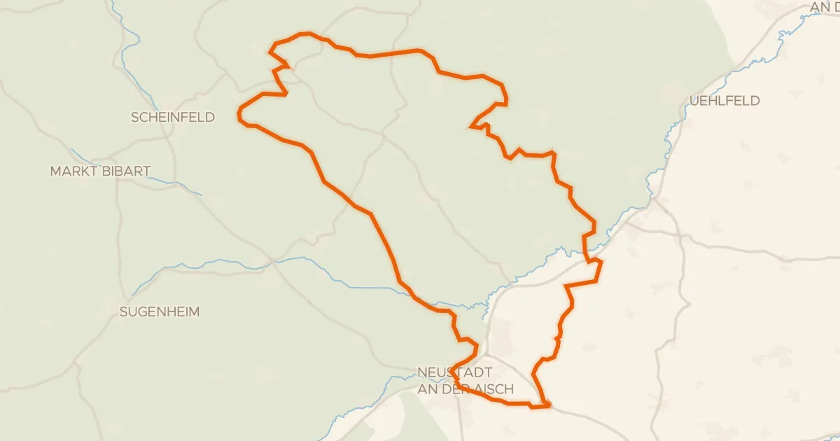 Kaart van de fietsroute Rondje Naturpark Steigerwald en Aisch