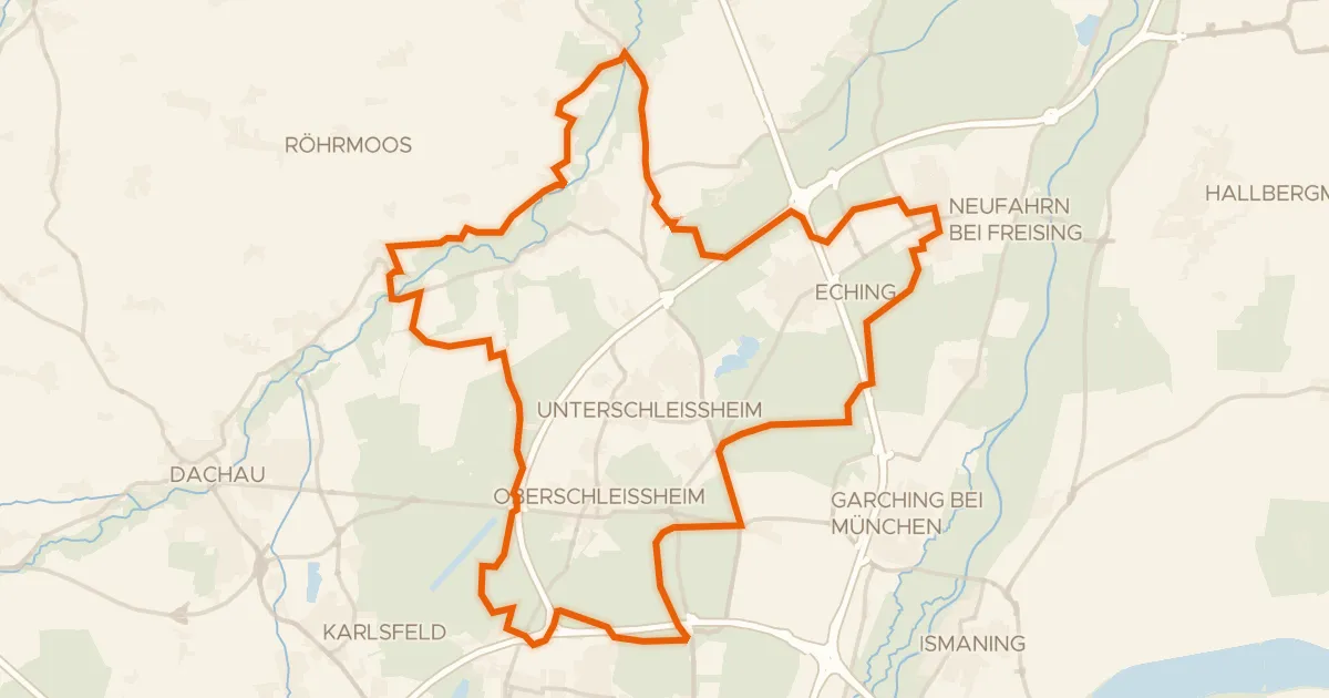 Kaart van de fietsroute Rondje Schloss Lustheim en Garchinger Heide