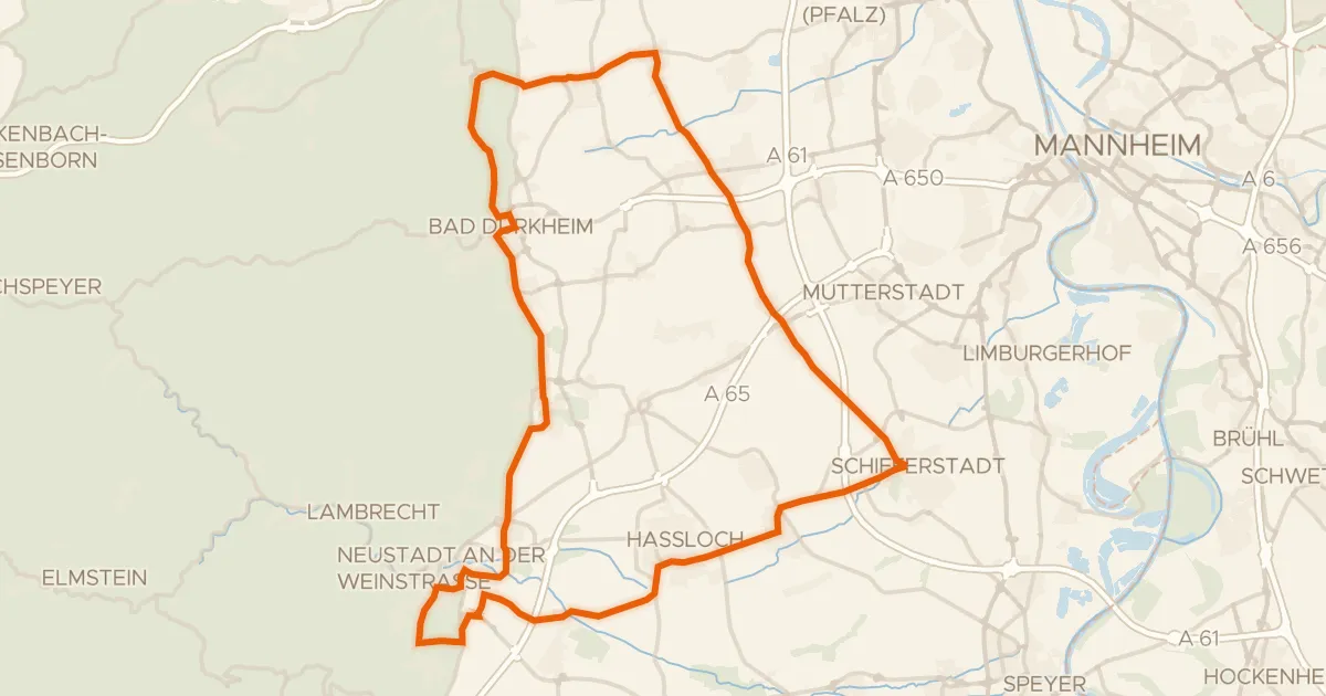 Kaart van de fietsroute Rondje Schloß Deidesheim en Felsenberg-Berntal