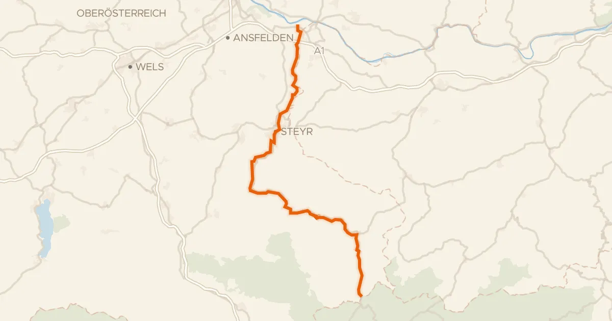 Kaart van de fietsroute Ennstalweg (Oberösterreich)