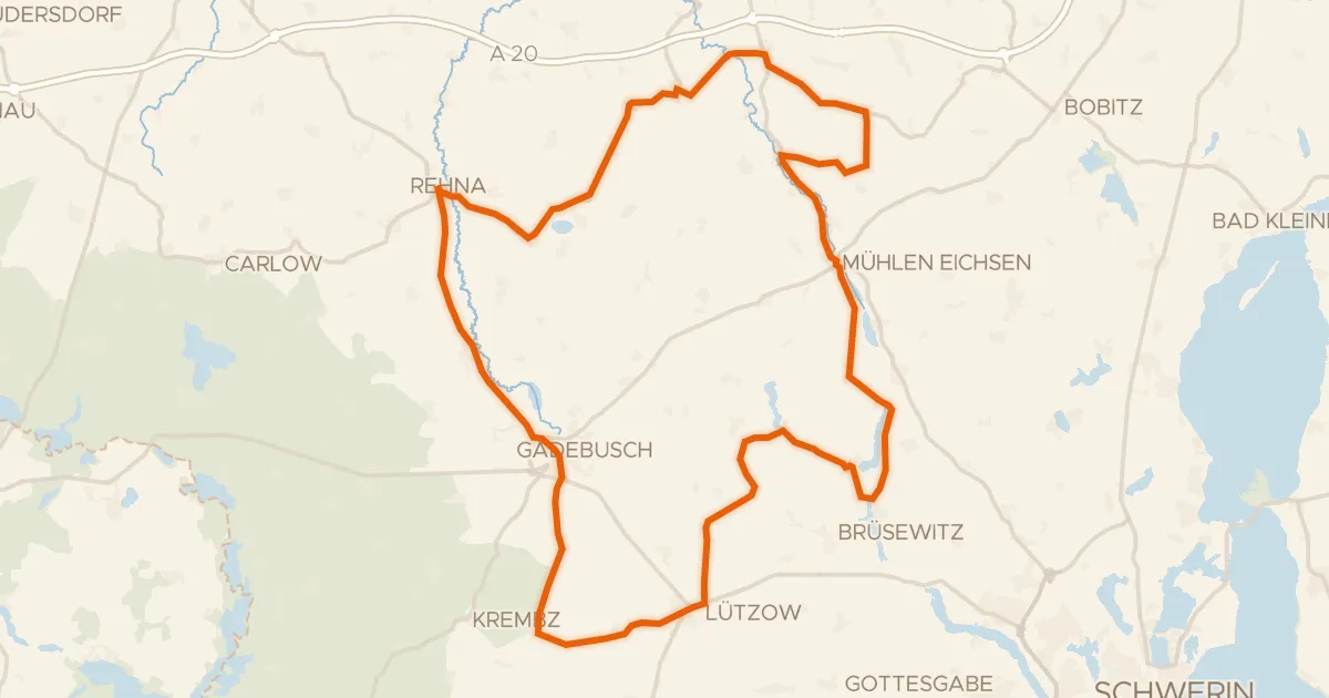 Map of the cycling route Rondje Schloss Wedendorf en Biosphärenreservat Schaalsee